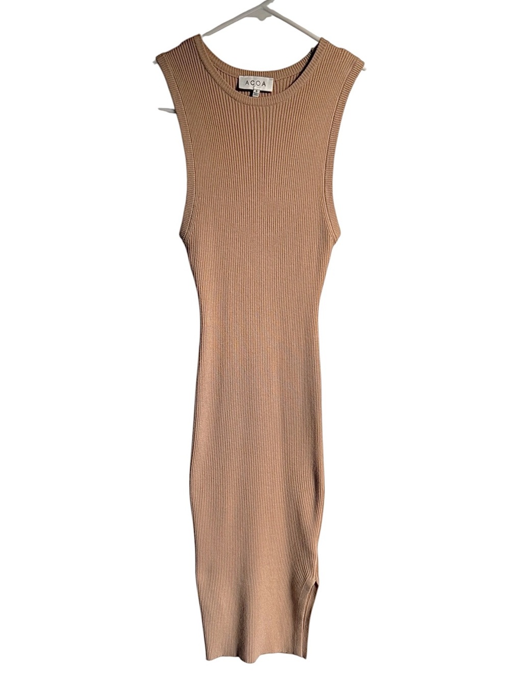 ACOA Priscilla Ribbed Knit Sleeveless Bodycon Tan Midi Dress Size Small NWOT